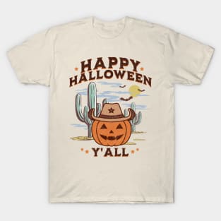 Western Halloween Happy Halloween Y'all Jack O Lantern Retro Pumpkin T-Shirt